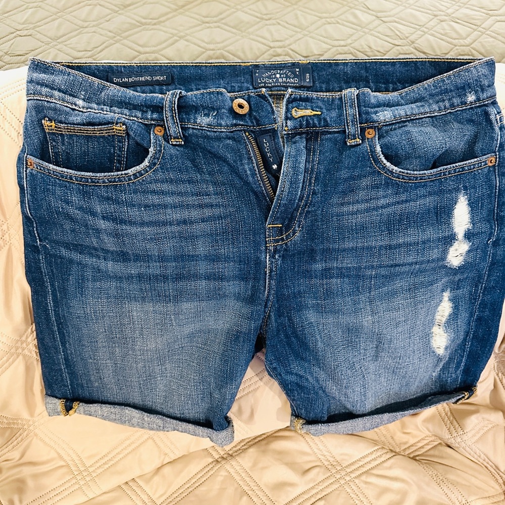 Denim shorts.